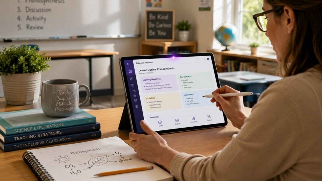 Teacher building a lesson plan with an AI tool