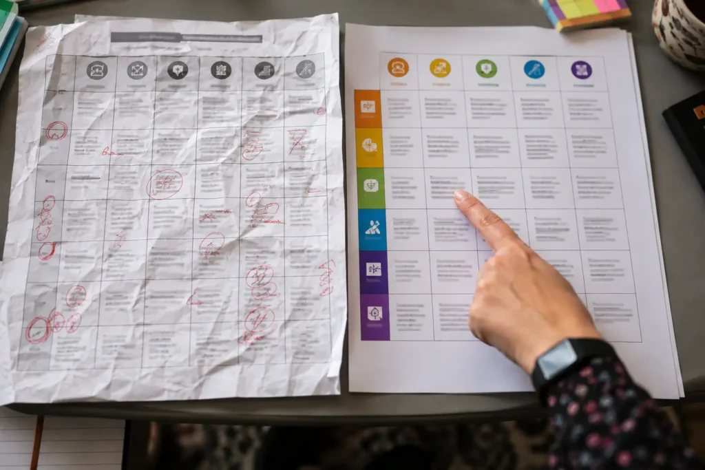 Comparison of a messy hand-written rubric versus an organized AI-generated rubric