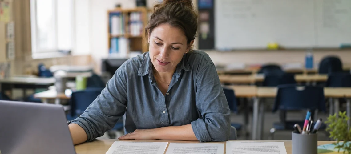 Teacher comparing differentiated reading passages generated during a Diffit AI review for teachers